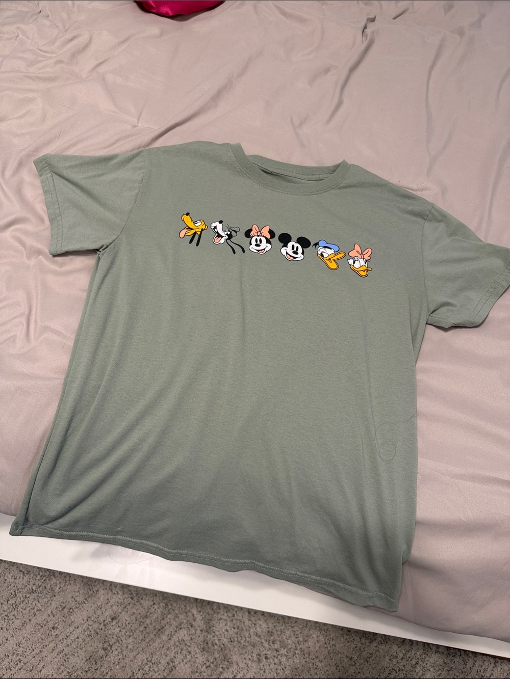 Target Sage Green Short Sleeve Tee with Disney Character Faces